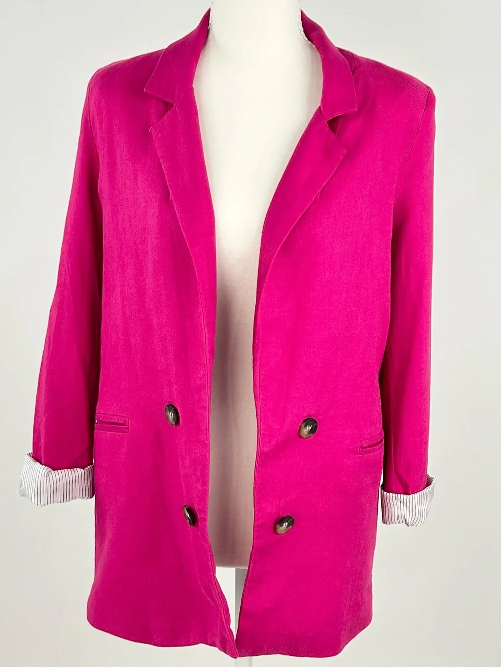 Jules & Leopold Hot Pink Linen Blend Double Breasted Blazer Women’s XS Petite